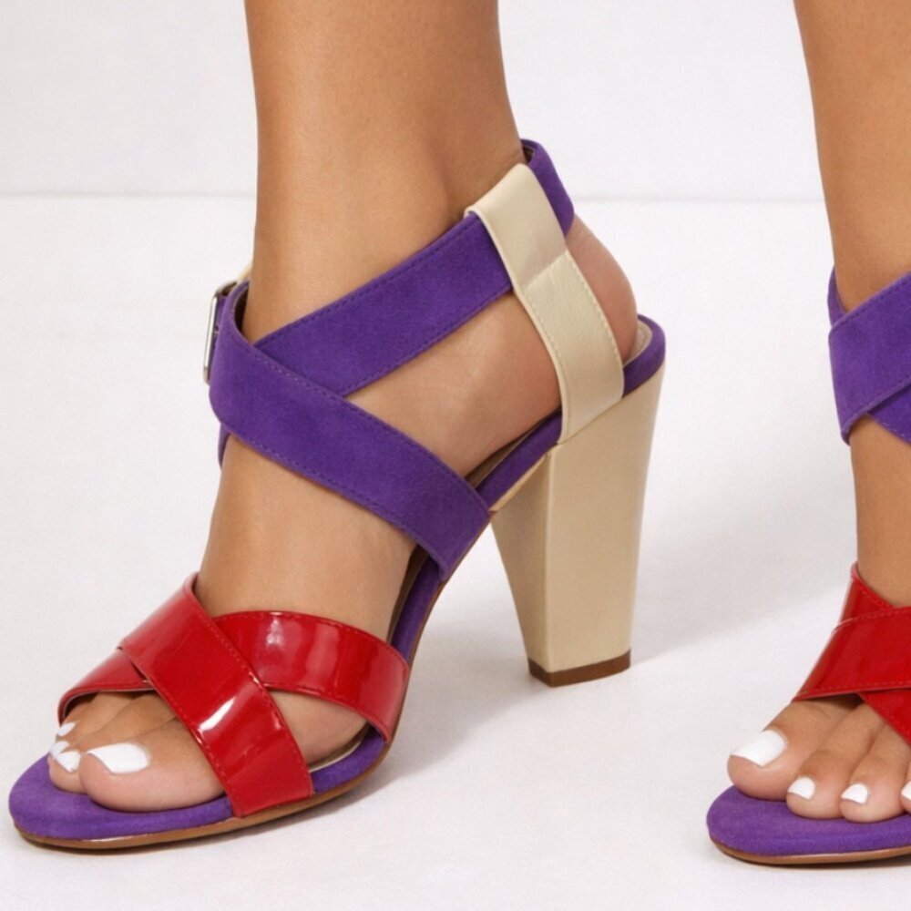 Dolce & Gabbana High Heels Shoes Open Toe Strappy Patent Leather Purple Size 6.5